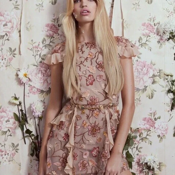 Botanic Butterflies Butterfly Bug Sequin Flutter Coquette Trendy Hip Mini Dress - Picture 12 of 13